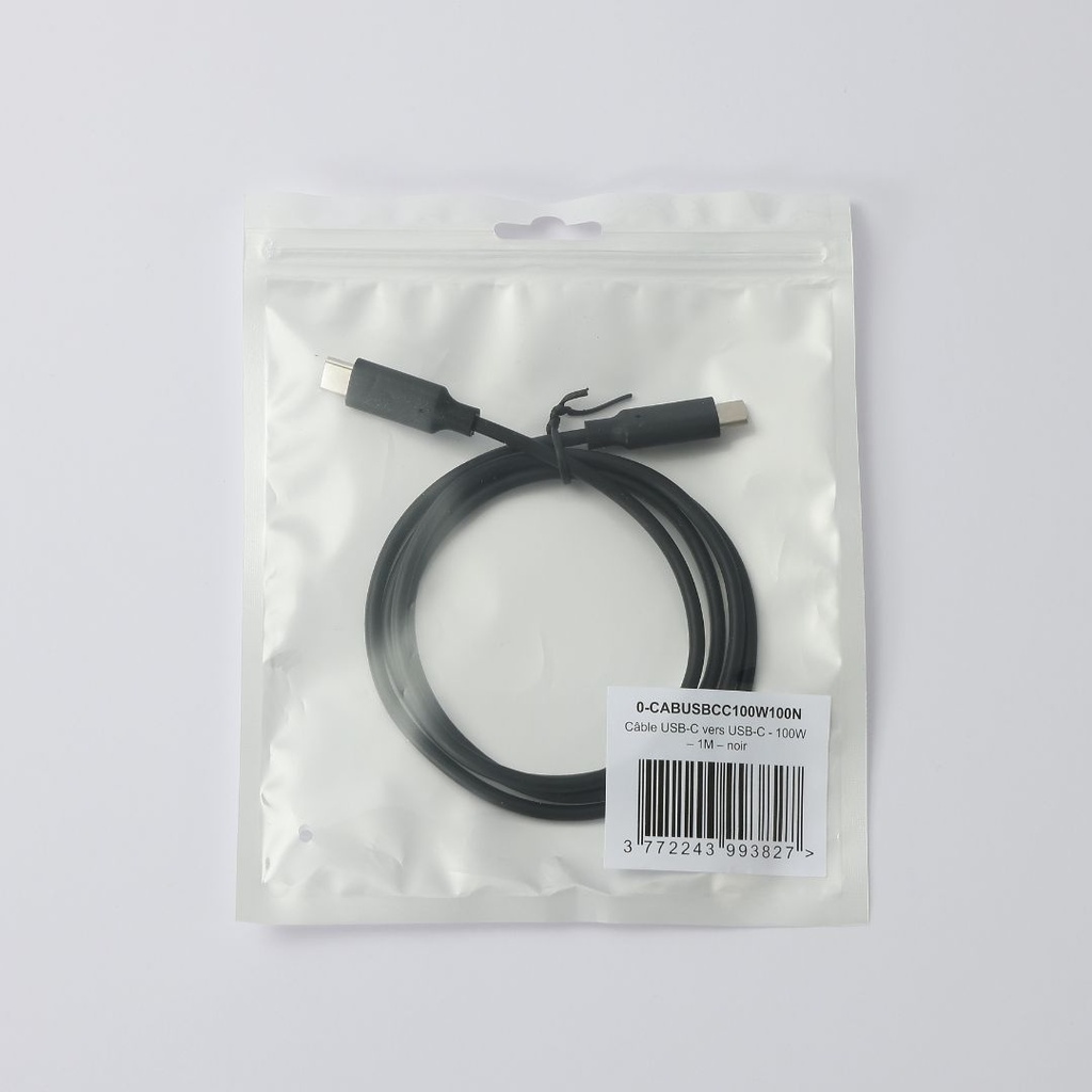 C ble USB-C/USB-C 2.0 Male/Male - 100W - Longueur 1M - Noir - en sachet