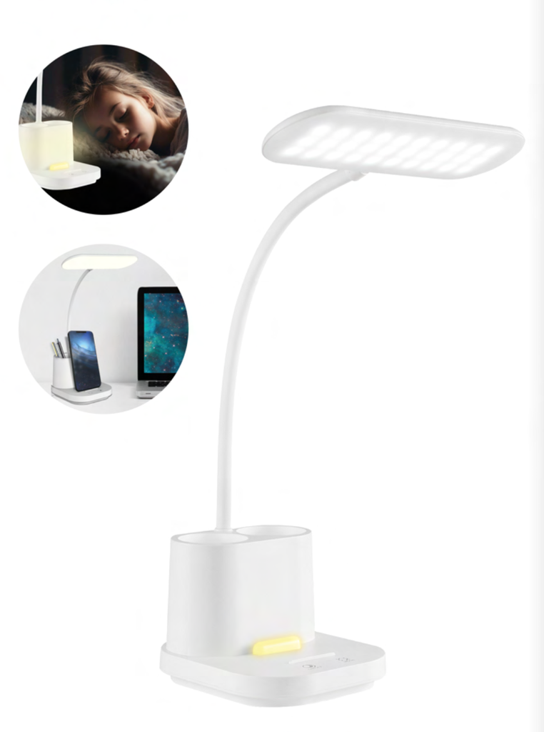 Lampe de table WE avec porte stylo, luminosité réglable, 3 couleurs de températu