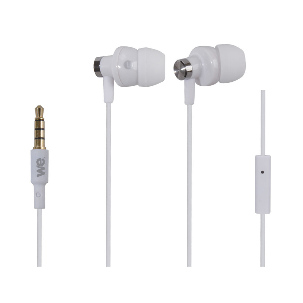 Ecouteurs avec micro blanc 1.2m - jack 3.5mm diamètre driver 10mm impédance 32Oh