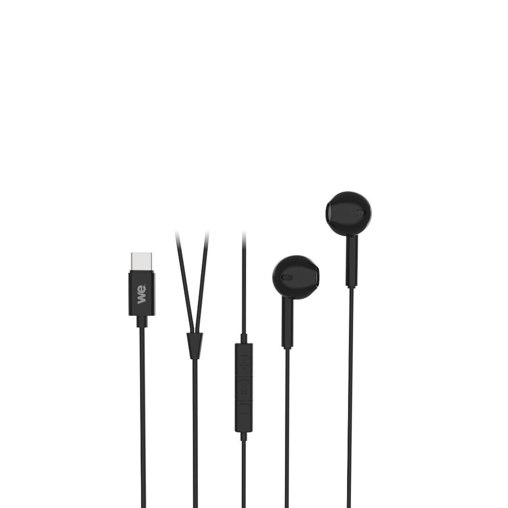 Ecouteurs de la marque WE avec connecteur USB-C de couleur noire C ble 1,20 m. B