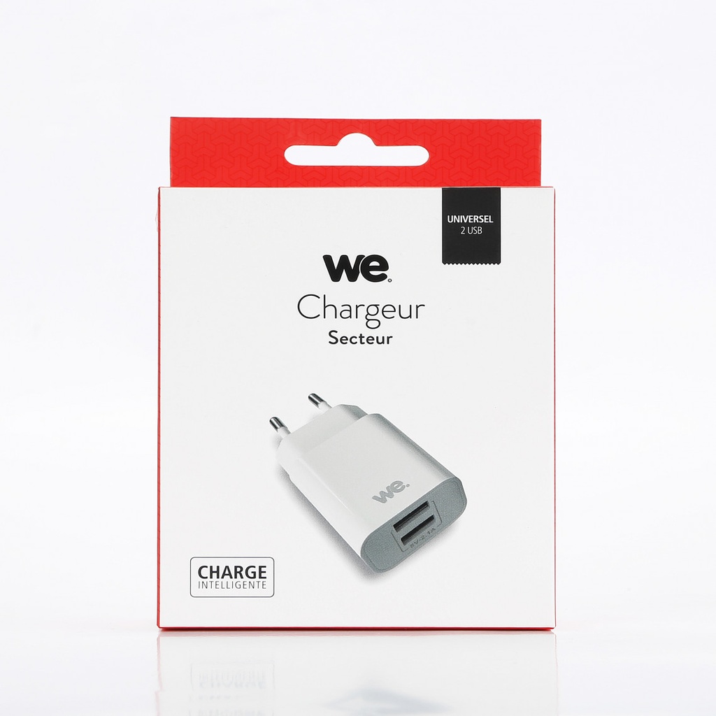Chargeur secteur WE 2 Ports USB-A Chargeur Mural (5V/2.1A Max) = 10W, coloris bl
