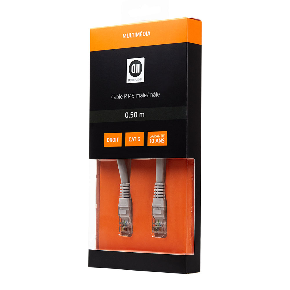 C ble RJ45 m le/m le 0.50m droit CAT 6 blindage U/UTP coloris: gris