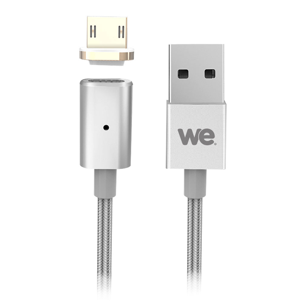 C ble USB/micro USB magnétique argent - nylon tressé - 1m