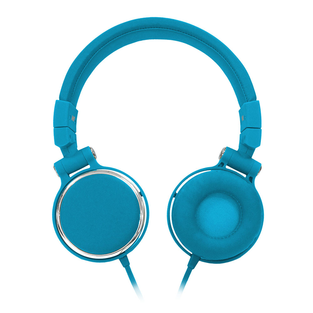 Casque filaire bleu avec micro c ble 1.50m arceau réglable effect peau de p che