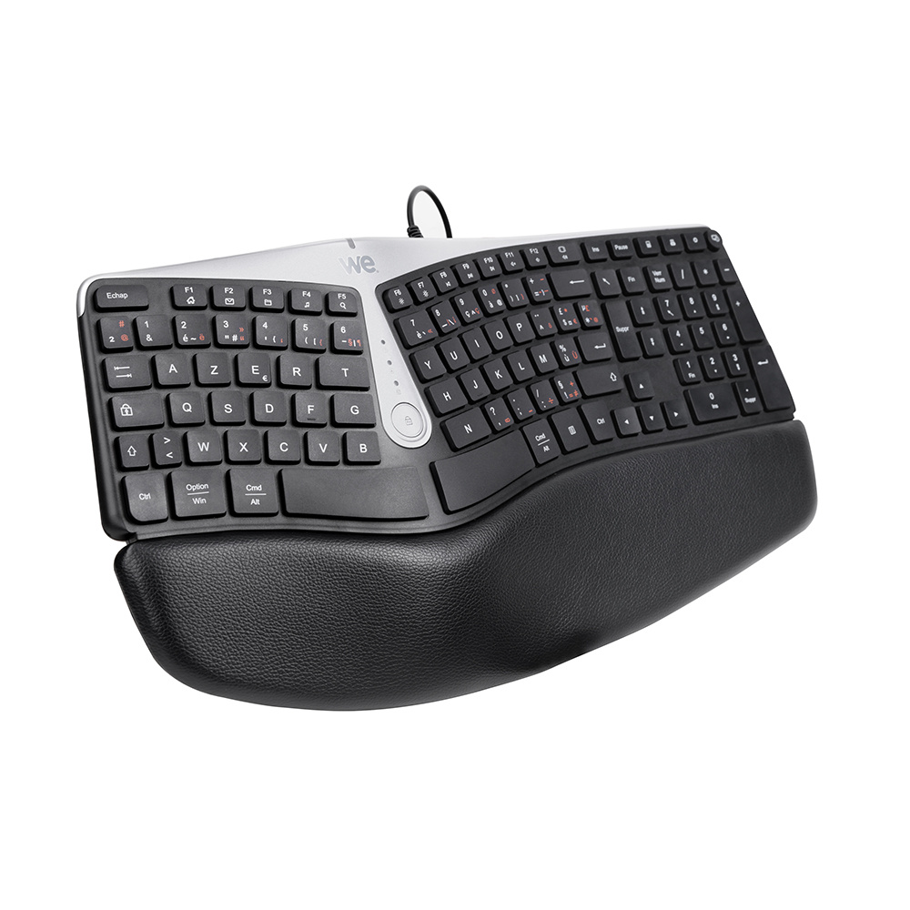 Clavier Ergonomique WE filaire avec repose-poignets intégré, 12 touches multiméd