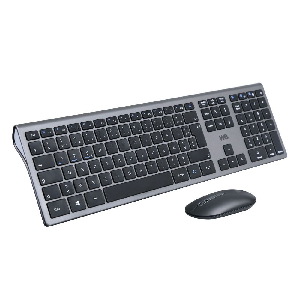 Bundle clavier souris WE sans fil connextion BT et 2.4Ghz aspect Alu, connexion