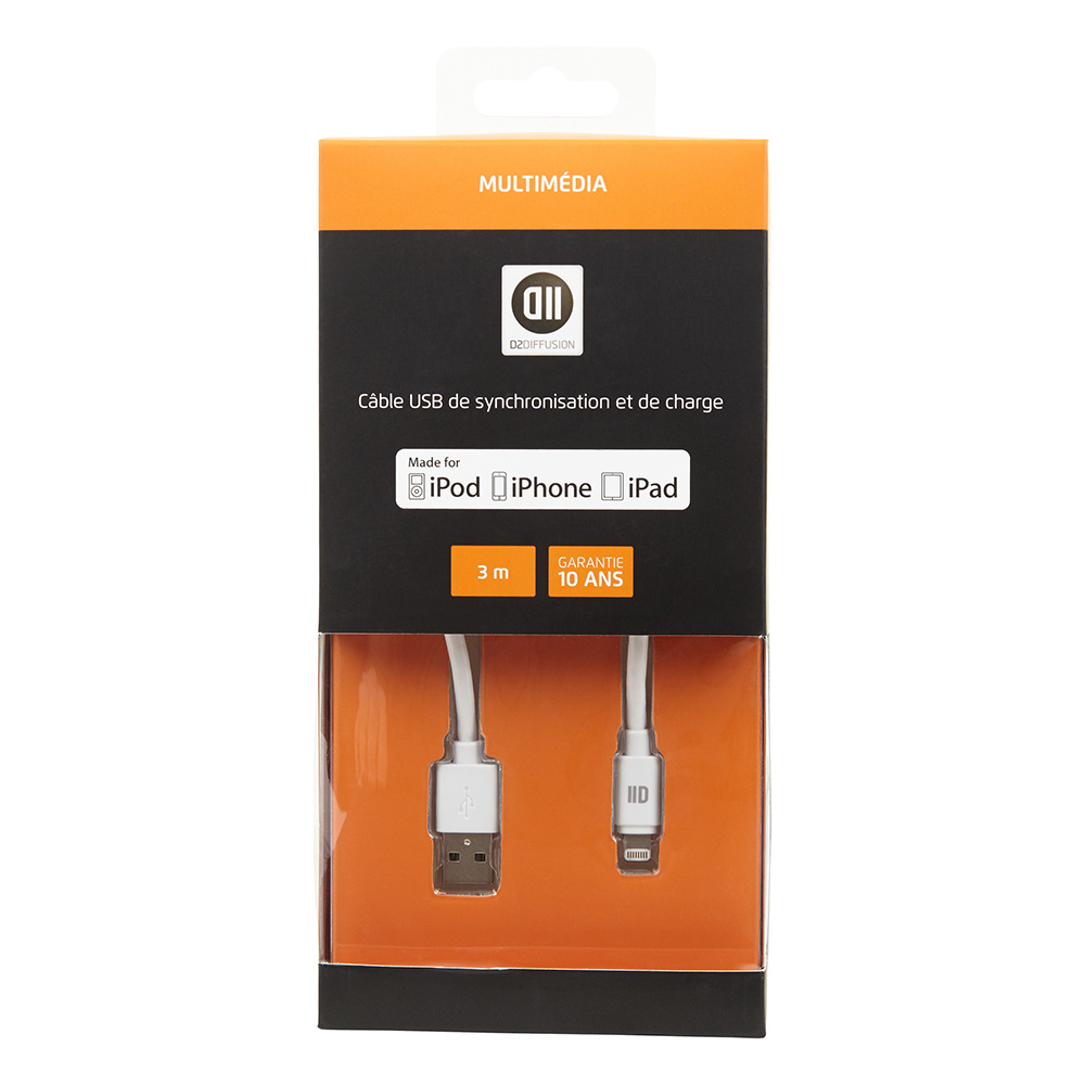 C ble USB pour Apple Lighting 3 m blanc