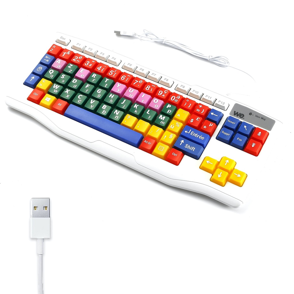 Clavier enfant WE AZERTY touches grandes zones de travail colorées blanc