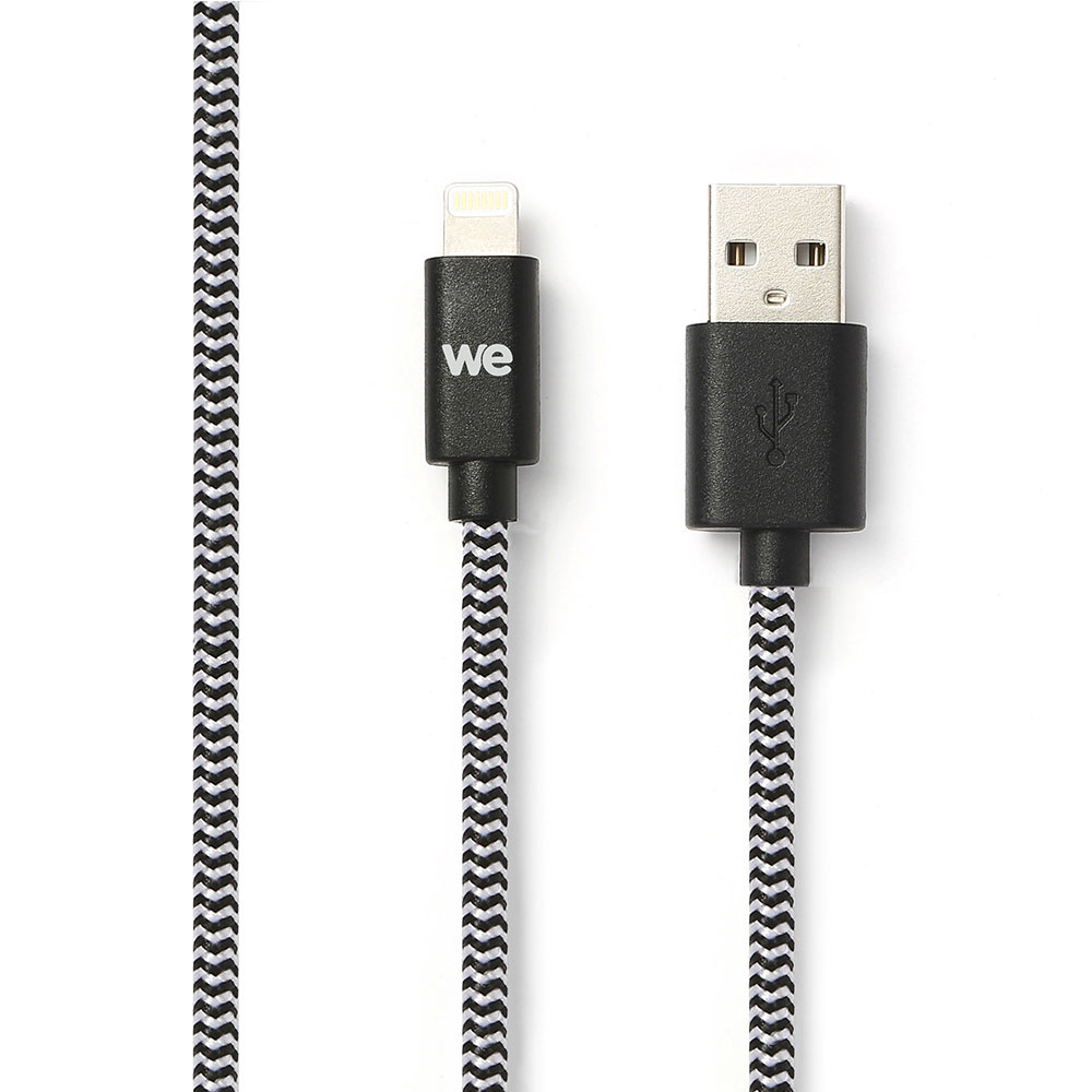 C ble USB/Lightning nylon tressé 1m - noir & blanc