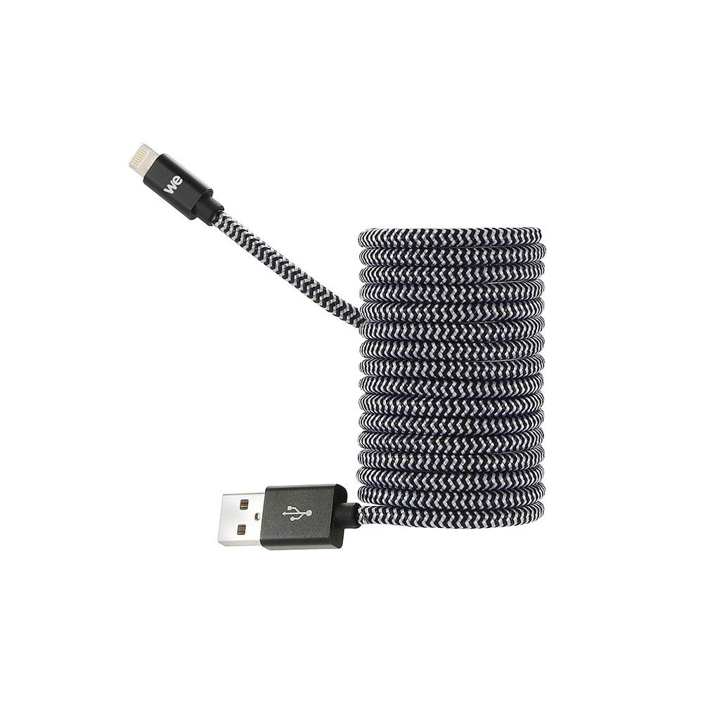 C ble USB/Lightning nylon tressé 2m - noir & blanc + de longueur + de confort