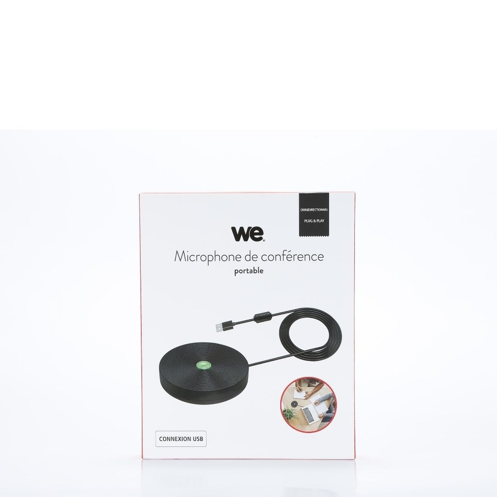 Microphone USB, design compact en métal, buton muet intégré,  LED indicatif, plu