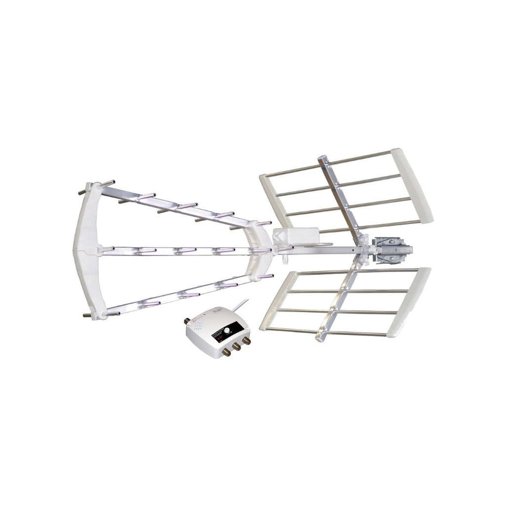 Antenne exterieure TNT trinappe LTE 700 MHz - Amplifiée - Protégée 5G/4G - Gain