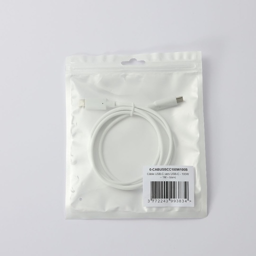 [0-CABUSBCC100W100B] C ble USB-C/USB-C 2.0 Male/Male - 100W - Longueur 1M - Blanc - en sachet
