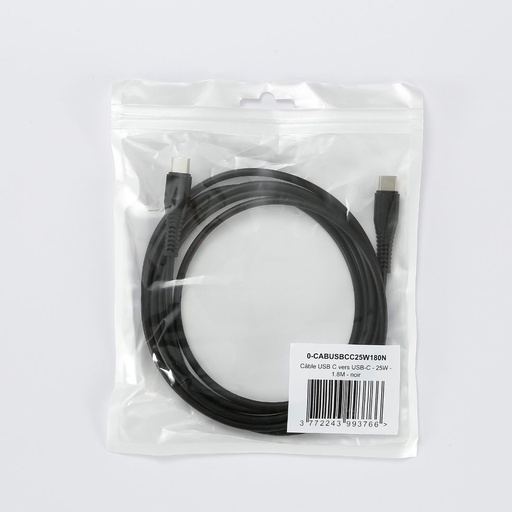 [0-CABUSBCC25W180N] C ble USB-C/USB-C 2.0 Male/Male - 25W - Longueur 1.80M - Noir - en sachet