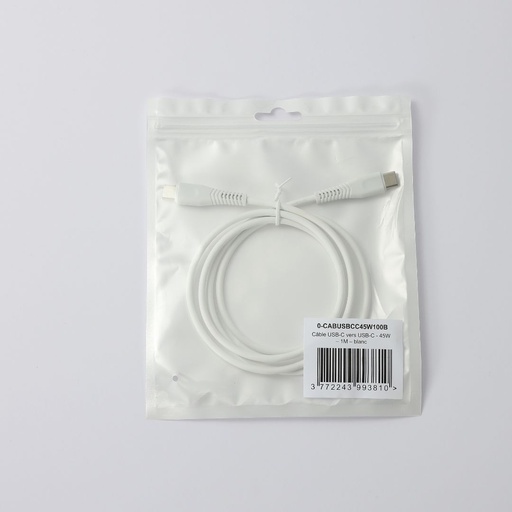 [0-CABUSBCC45W100B] C ble USB-C/USB-C 2.0 Male/Male - 45W - Longueur 1M - Blanc - en sachet