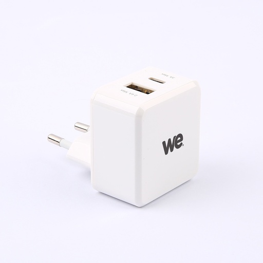 [WEAL1USBC1USBB] Chargeur secteur 2 sorties 1 USB A et 1 USB C Capacité totale 3A blanc