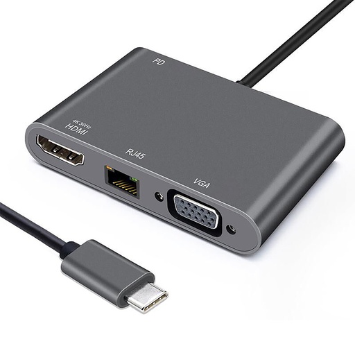 [0-ADPUSBC3PORTS] Adaptateur USB C HEDEN USB C male / HDMI F+VGA F+RJ45 HDMI 40/30HZ, VGA 1920*108