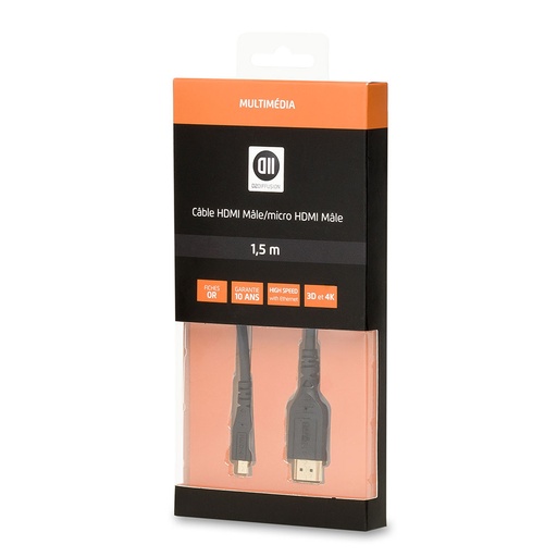 [D2MICROHDMI150MU] C ble HDMI 1.4 m le/ micro HDMI m le Noir/Gold