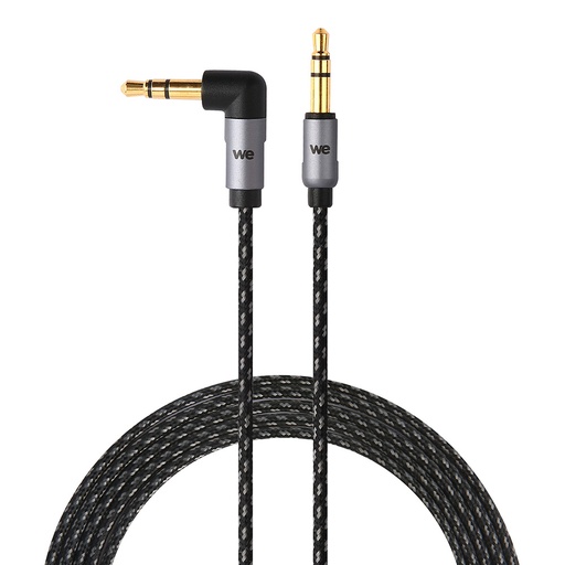 [WEJKNY150COUD] C ble Jack/Jack Nylon coudé 1.50m tressé noir et gris - très résistan Fiches Or