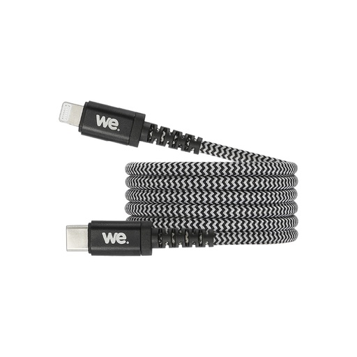 [WEUSBCLIGHTNY100N] C ble USB-C/Lightning nylon tressé 1m - noir & blanc Charge rapide Connecteurs e