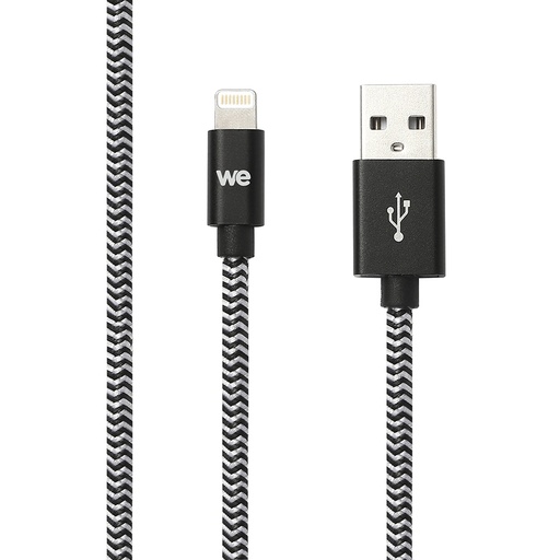 [WEUSBCLIGHTNY200N] C ble USB-C/Lightning nylon tressé 2m - noir & blanc Charge rapide Connecteurs e