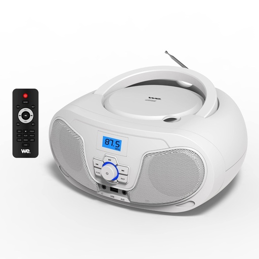 [WERADCDTELBTBL2] Lecteur Radio CD-USB(MP3)-Bluetooth avec télécommande, 2*2W Blanc