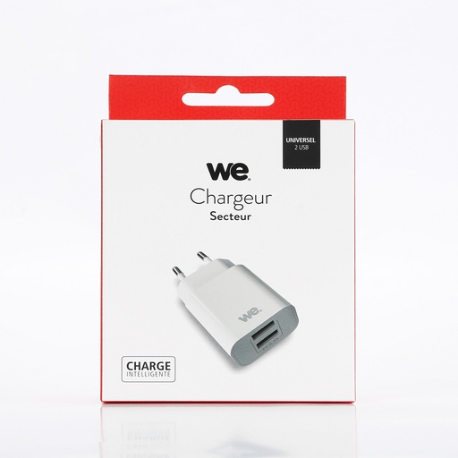 [WEAL2USBB2] Chargeur secteur WE 2 Ports USB-A Chargeur Mural (5V/2.1A Max) = 10W, coloris bl
