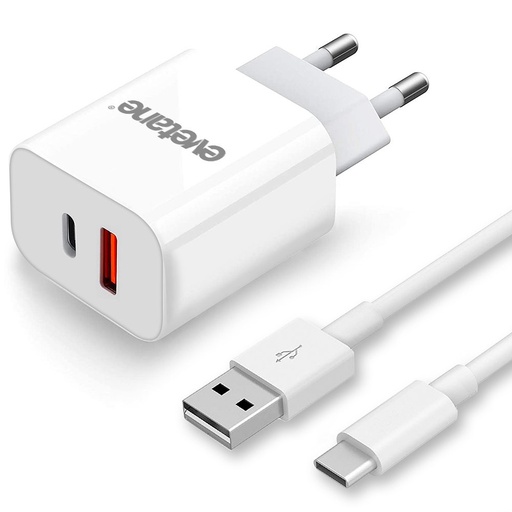 [WEAL1USBC1USBB20W] Chargeur secteur 2 sorties 1 USB A et 1 USB C Capacité totale 3A - 20W - blanc