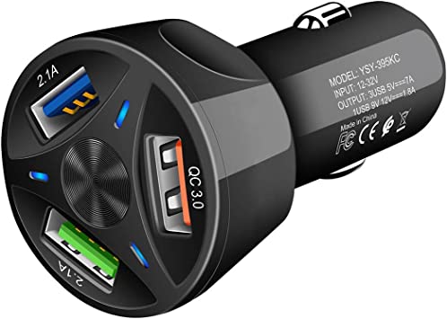 [WEAC4USB35WN] Chargeur allume-cigare 4 ports USB - Total 35W/7A - 1 port QC 3.0 18W (DC 5V/3A,
