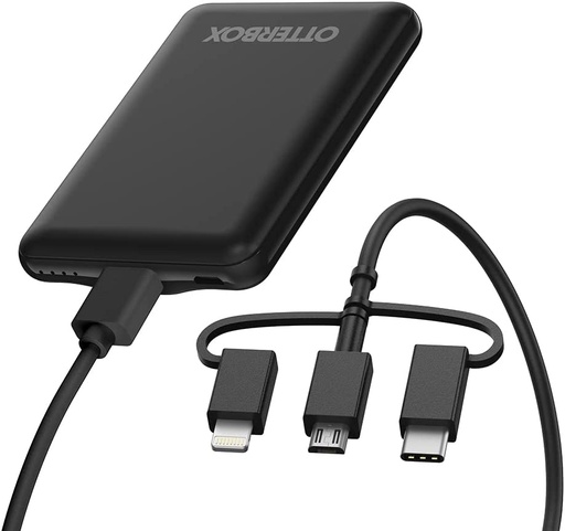 [78-80638] OtterBox Power Bank 5K MAH USB A&Micro 10W + 3-1 Black . Cables de 1M: Micro USB