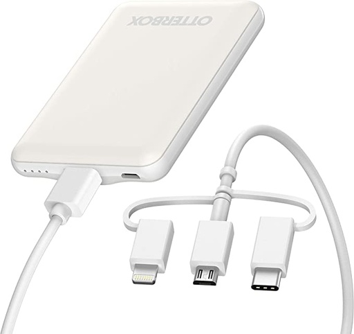 [78-80836] OtterBox Power Bank 5K MAH USB A&Micro 10W + 3-1 White. Cables de 1M: Micro USB,
