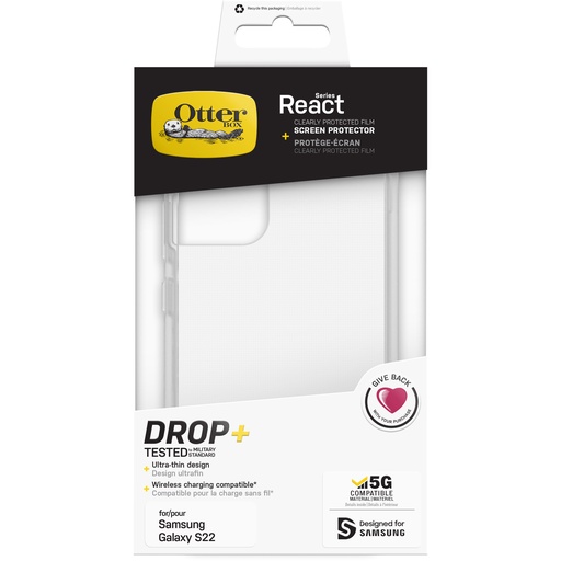 [78-80693] OtterBox Coque React + CP Film de protection Samsung Galaxy S22 - clear