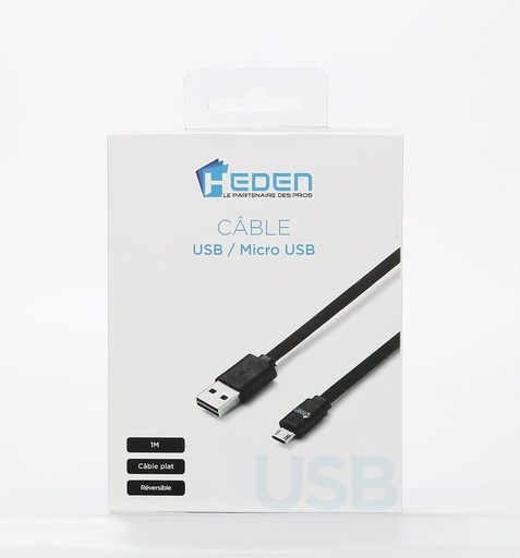 [0-CABMICROPLREV100N] C ble USB/micro USB plat 1m noir - reversible