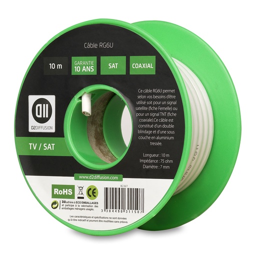 [D2BOB10] Bobine de c ble Coaxial 10 m Blanc