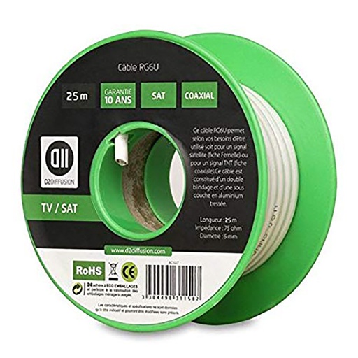 [D2BOB625] Bobine de c ble Coaxial 25 m Blanc diamètre 6mm
