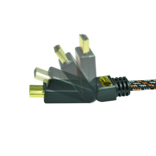 [0-HDMI200ETHNYROTCAV] C ble HDMI 1.4 M/M, fiche or 2 mètres , nylon tressé, Ehternet 1 c té 90 c fixe,