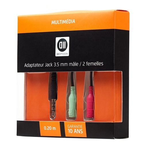 [D2ADPJKM2JKF020] Adaptateur 1JK M/2JK F 3.5mm 0.20cm utilisation avec des casques micro