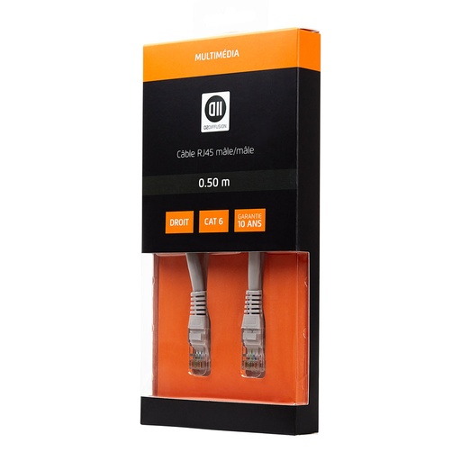 [D2RJ45D050] C ble RJ45 m le/m le 0.50m droit CAT 6 blindage U/UTP coloris: gris