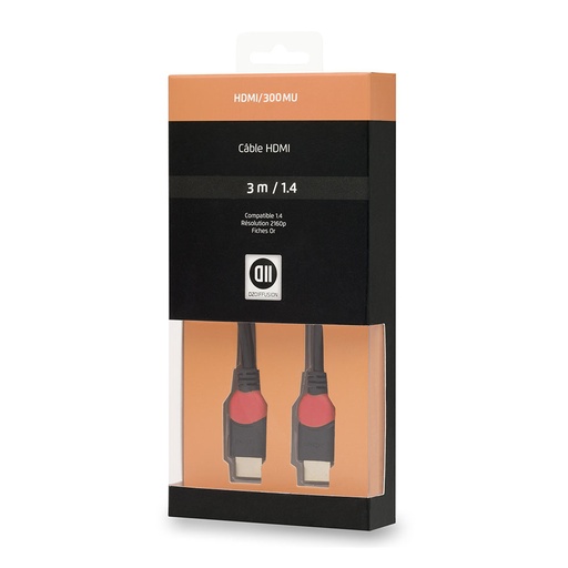 [D2HDMI 300 MU] C ble HDMI 1.4 M/M - High Speed HD 3 m - Fiches Or