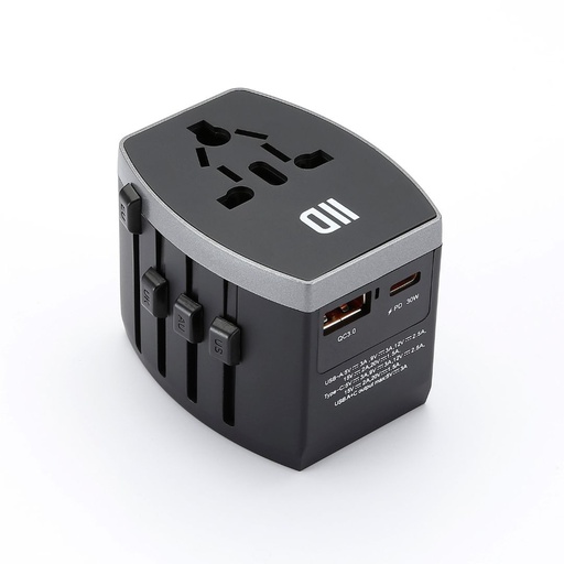 [D2ADPVOY1USB1USBCN] Adaptateur de voyage universel multi-pays avec 1 port USB A + 1 port USB-C - fas